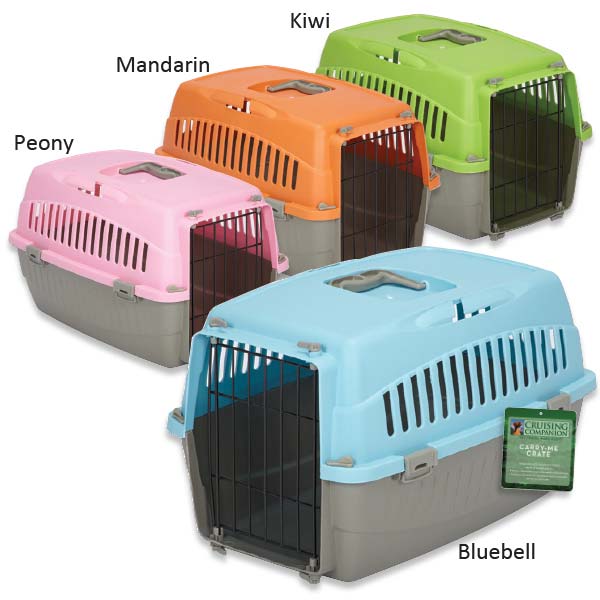Small Dog Cat Pet Travel Crate Lightweight Pet Carrier Plastic & Wire  Kennel Cab(Medium Bluebell)
